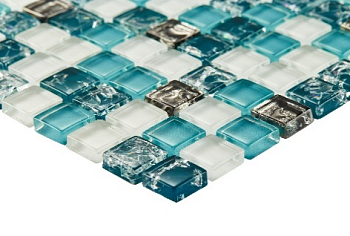 МС 2083 Мозаика бирюза, платина, белая 15*15мм (0,54 м2/6 шт в уп.)	